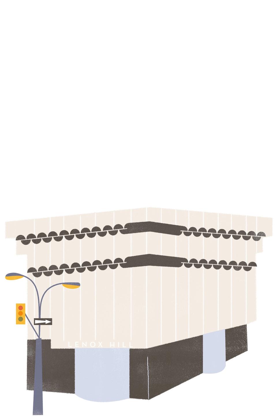 Illustration of Lenox Hill hospital building in New York representing New Formalism style of architecture