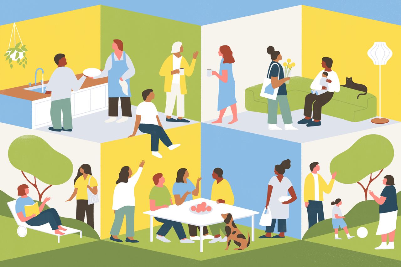 Illustration of people living in a community