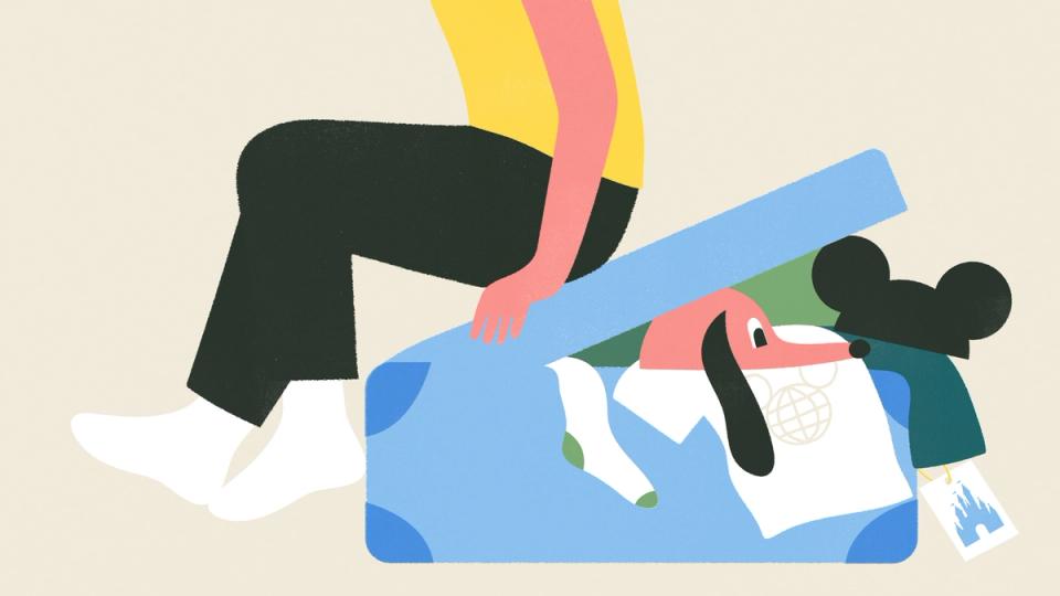 Illustration of suitcase of person travelling to Disney theme park